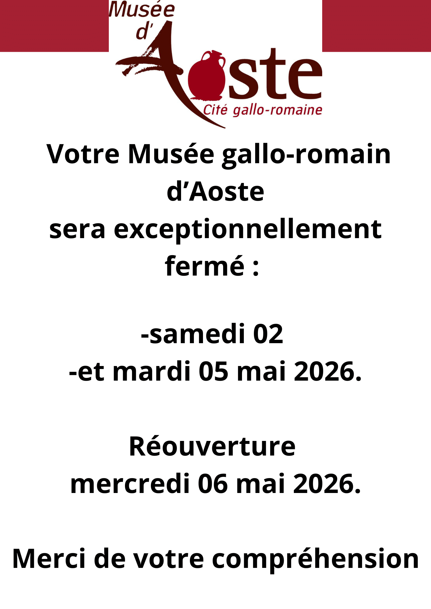 Votre agence postale communale sera fermée vendredi 15 mai 2026. Elle sera bien OUVERTE les samedi 02 mai samedi 09 mai samedi 16 mai Merci de votre compréhension